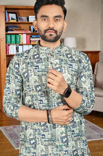  navy blue  crochet embroidered  men's rayon   kurta