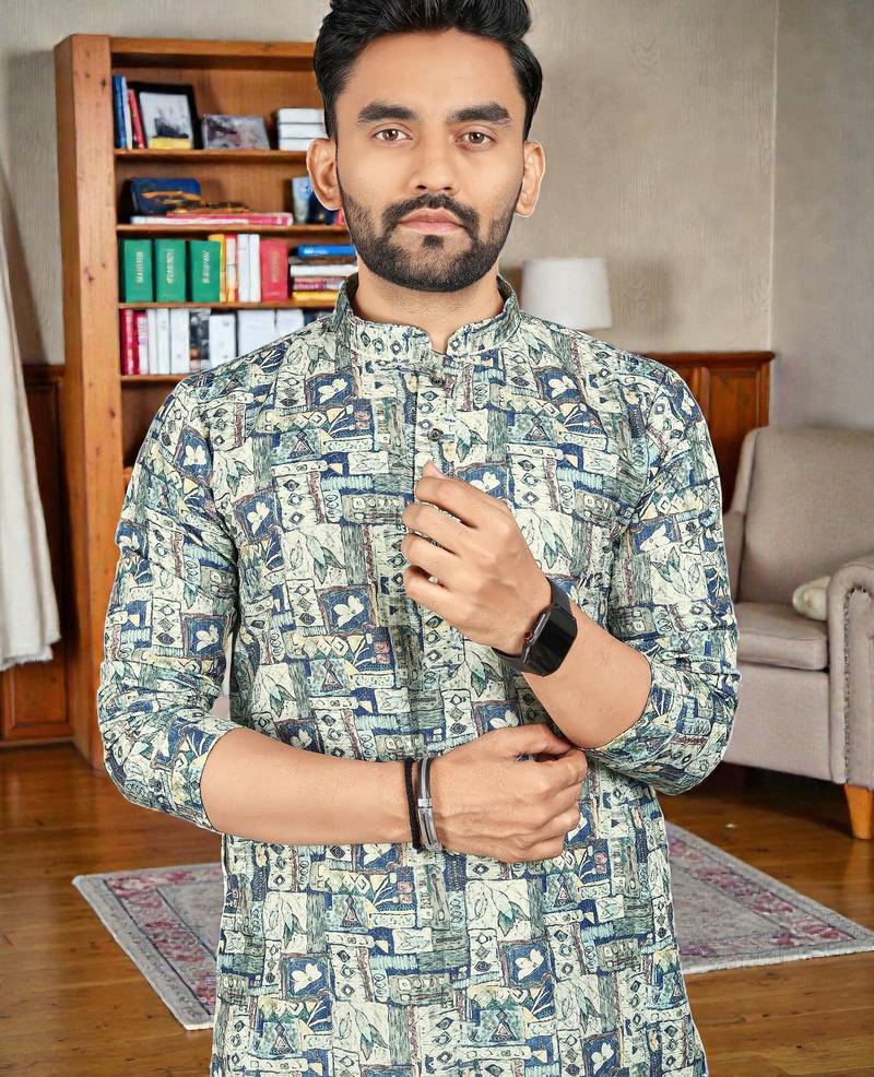  navy blue  crochet embroidered  men's rayon   kurta