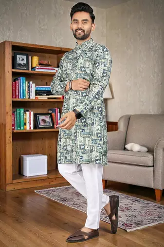  navy blue  crochet embroidered  men's rayon   kurta