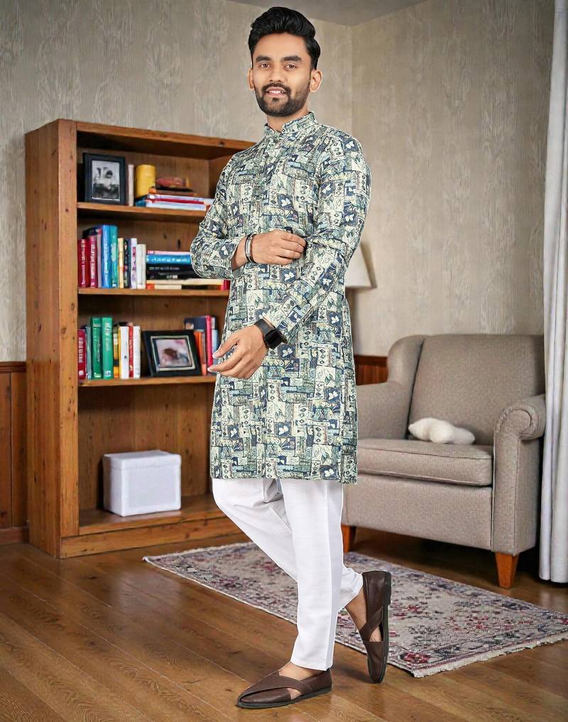  navy blue  crochet embroidered  men's rayon   kurta