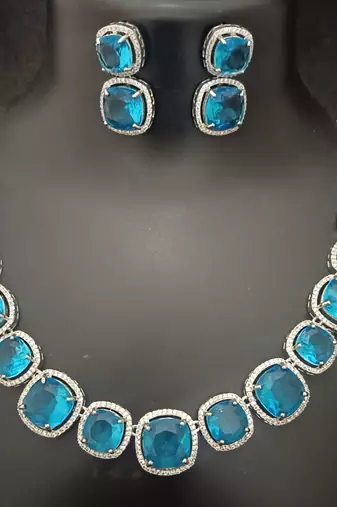 Turquoise cz square shape jewellery set