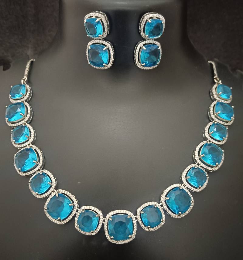 Turquoise cz square shape jewellery set