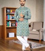  Multicolor crochet embroidered  men's rayon   kurta