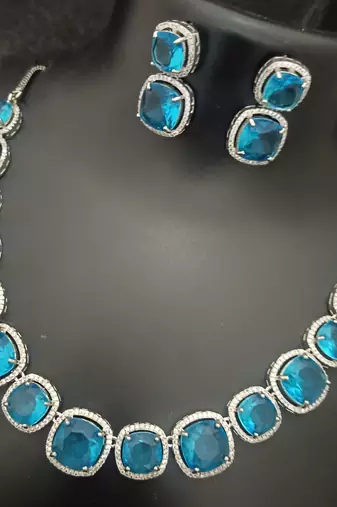Turquoise cz square shape jewellery set