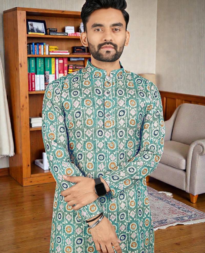  Multicolor crochet embroidered  men's rayon   kurta