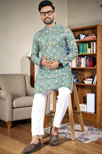  Multicolor crochet embroidered  men's rayon   kurta