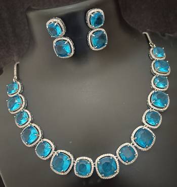 Turquoise cz square shape jewellery set 3