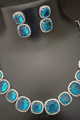 Turquoise cz square shape jewellery set