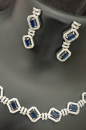Blue sapphire white cz stones jewellery set