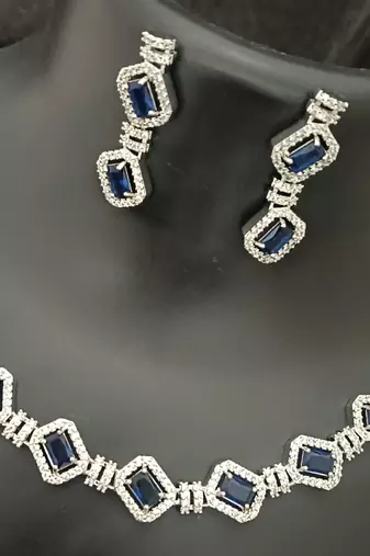 Blue sapphire white cz stones jewellery set