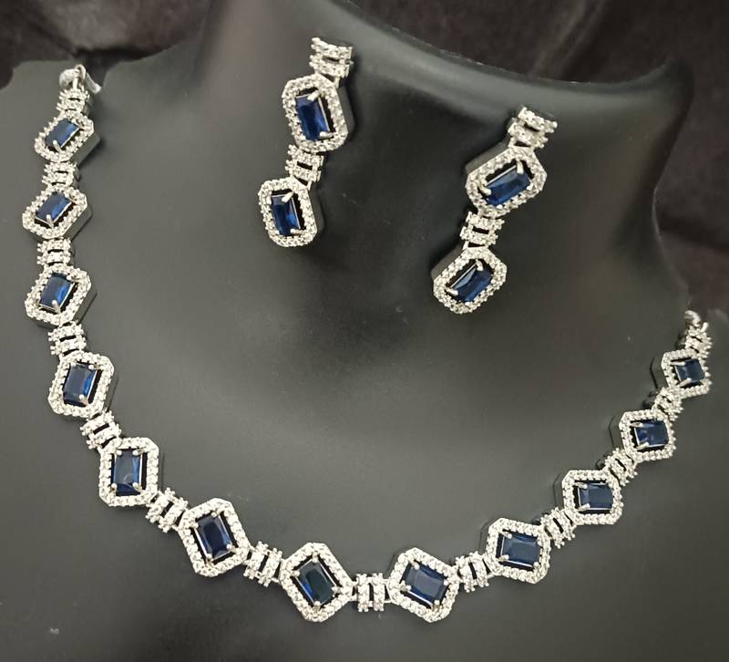 Blue sapphire white cz stones jewellery set