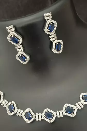 Blue sapphire white cz stones jewellery set