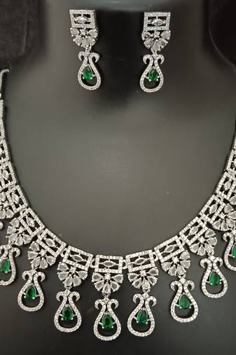 Cz emerald green white exclusive designer bridal jewellery set