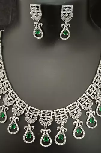 Cz emerald green white exclusive designer bridal jewellery set