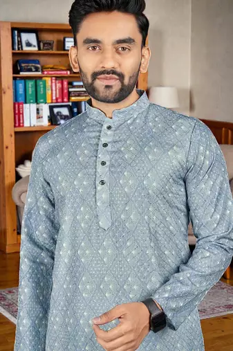  sky blue  crochet embroidered  men's rayon   kurta