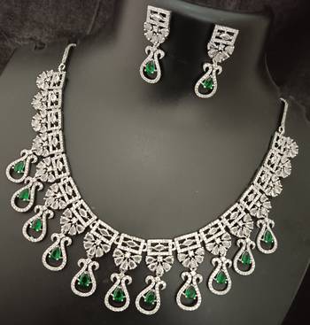 Cz emerald green white exclusive designer bridal jewellery set 2