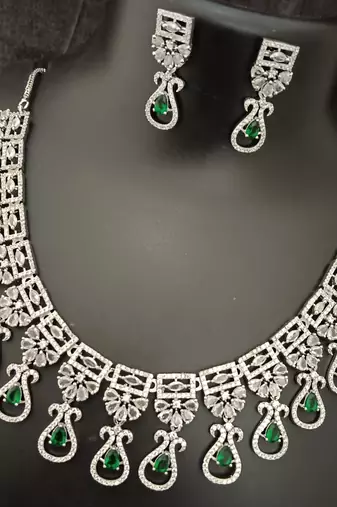 Cz emerald green white exclusive designer bridal jewellery set
