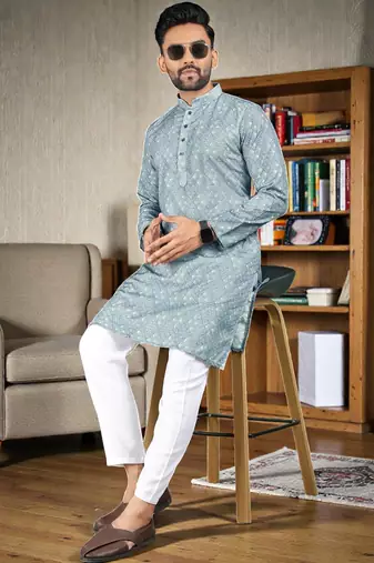  sky blue  crochet embroidered  men's rayon   kurta