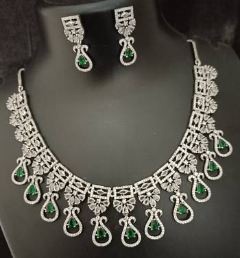 Cz emerald green white exclusive designer bridal jewellery set 3