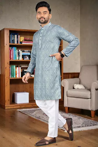  sky blue  crochet embroidered  men's rayon   kurta