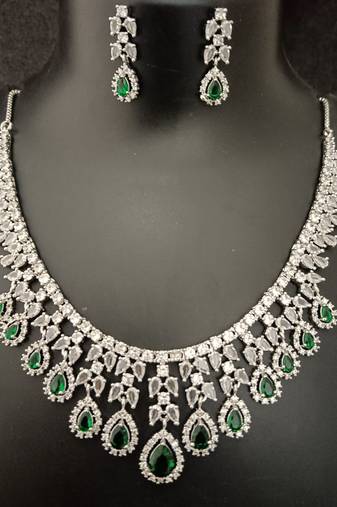 Cz emerald green white exclusive designer bridal jewellery set-1