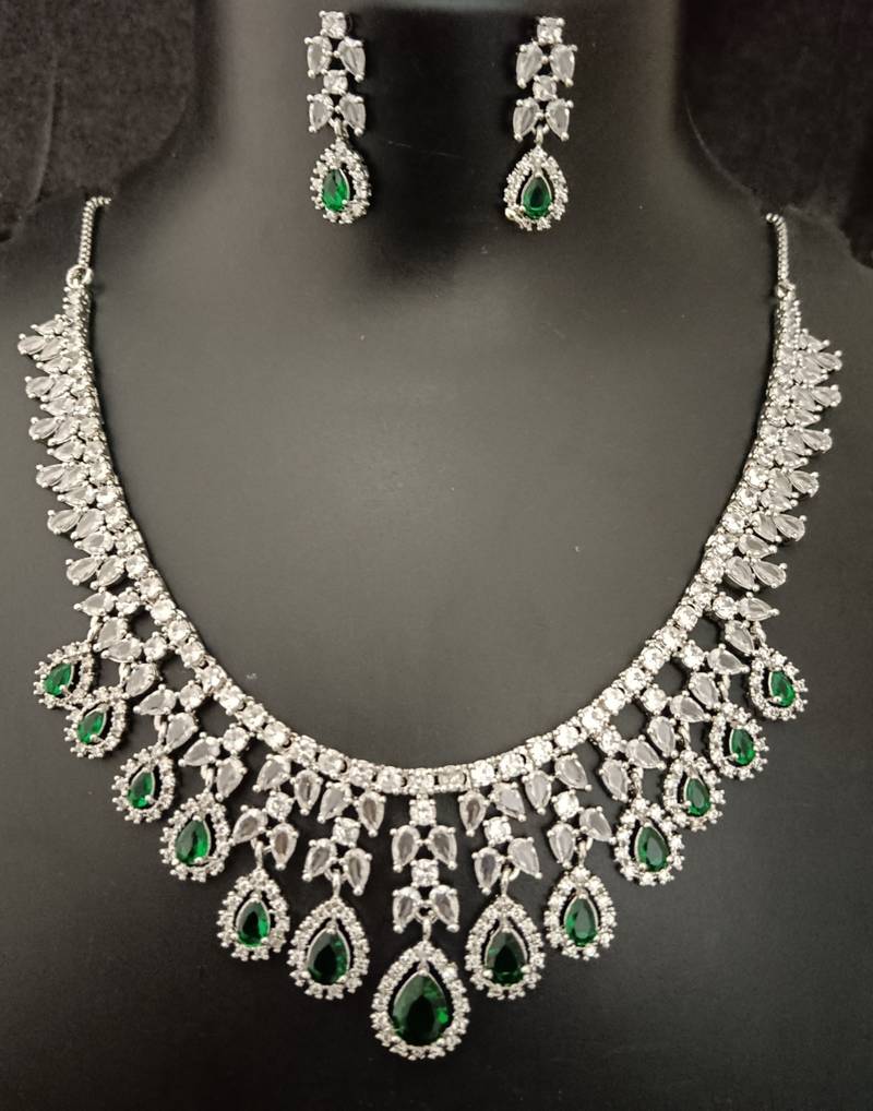 Cz emerald green white exclusive designer bridal jewellery set-1