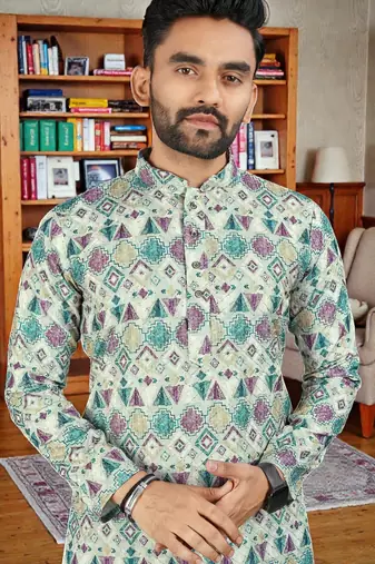  Multicolor crochet embroidered  men's rayon   kurta