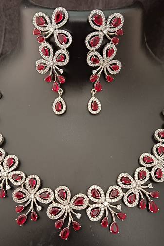 Cz red white exclusive designer bridal jewellery set-1