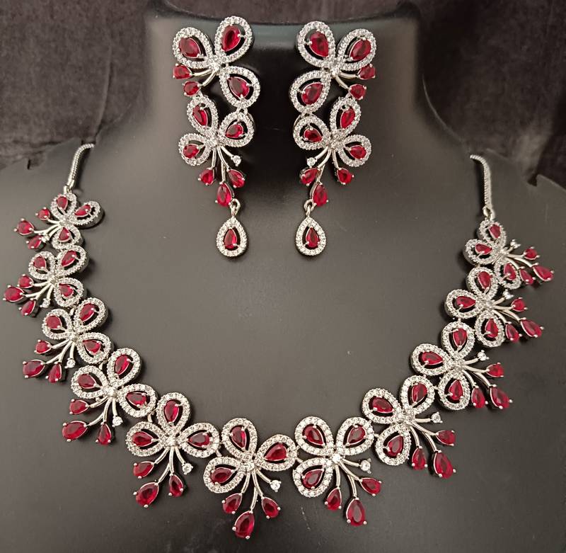 Cz red white exclusive designer bridal jewellery set-1