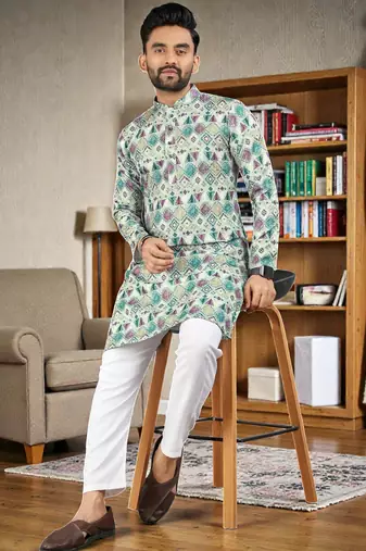  Multicolor crochet embroidered  men's rayon   kurta