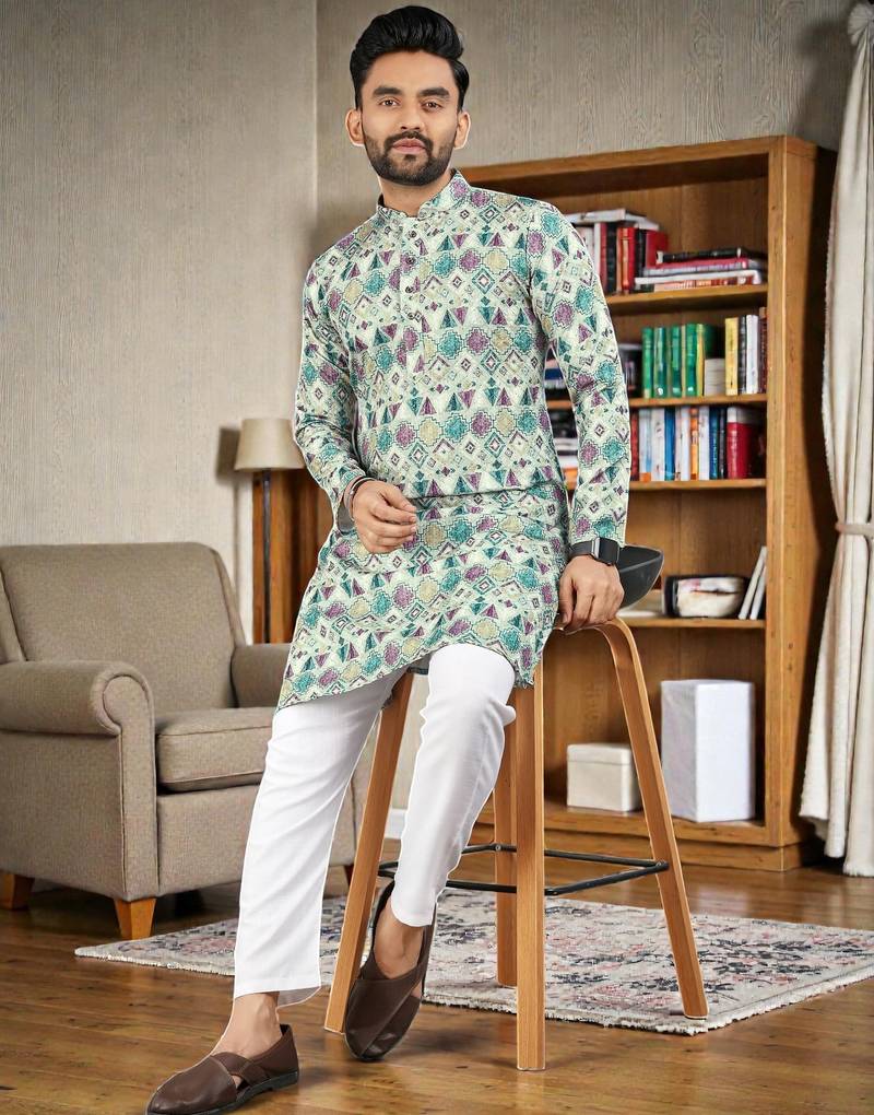  Multicolor crochet embroidered  men's rayon   kurta