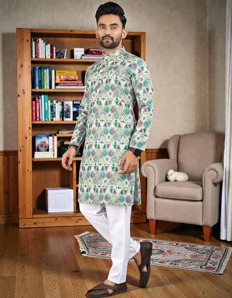  Multicolor crochet embroidered  men's rayon   kurta