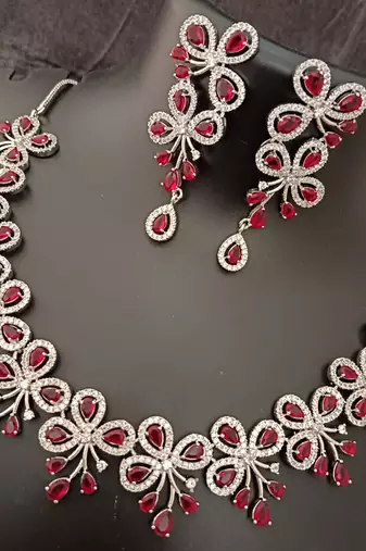 Cz red white exclusive designer bridal jewellery set-1