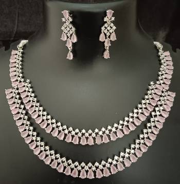 Cz pink white layered jewellery set 1