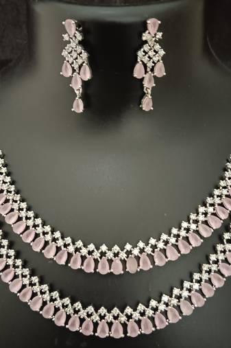 Cz pink white layered jewellery set