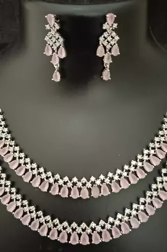 Cz pink white layered jewellery set