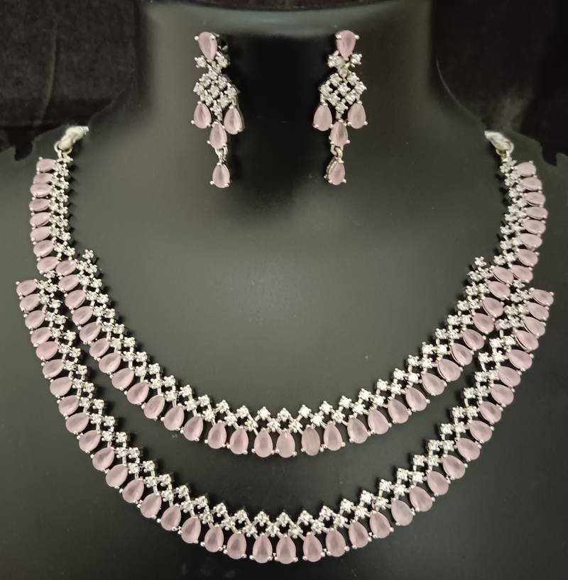 Cz pink white layered jewellery set