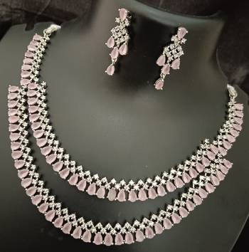 Cz pink white layered jewellery set 2