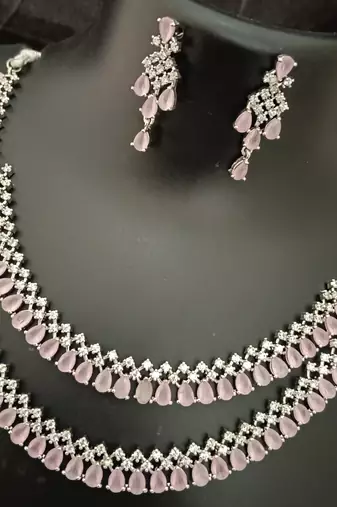 Cz pink white layered jewellery set