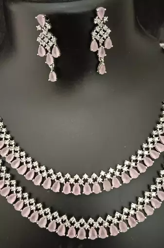 Cz pink white layered jewellery set