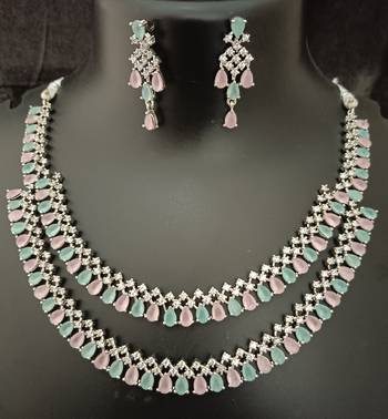 Cz mint green pink white layered jewellery set 1