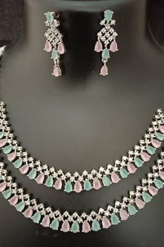 Cz mint green pink white layered jewellery set