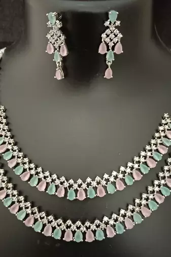 Cz mint green pink white layered jewellery set