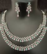 Cz mint green pink white layered jewellery set
