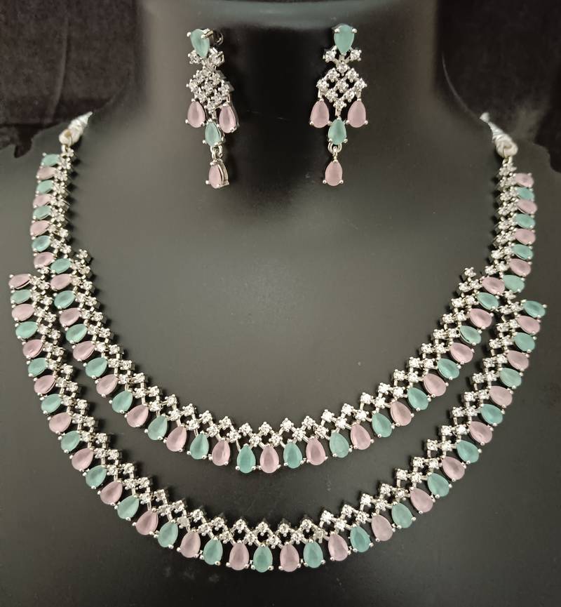Cz mint green pink white layered jewellery set