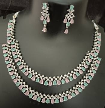 Cz mint green pink white layered jewellery set 2