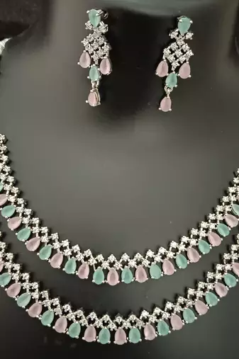 Cz mint green pink white layered jewellery set