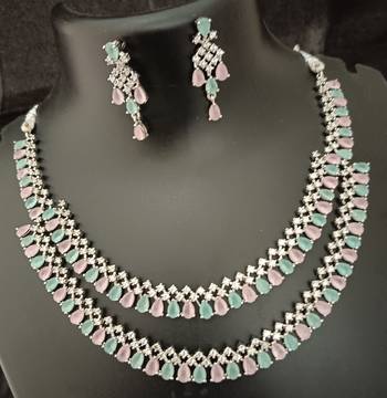 Cz mint green pink white layered jewellery set 3