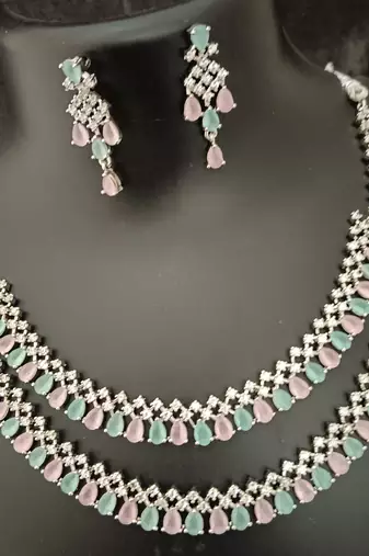 Cz mint green pink white layered jewellery set