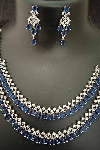 Cz blue white layered jewellery set